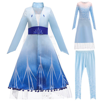 Frozen 2 Kids Girl Elsa Costume Dresses Blue Pants Coat Outfit For Party Holiday